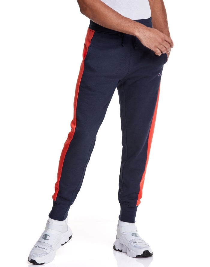 Champion Colorblock Stripe Fleece Joggingbroek Heren - Donkerblauw/Oranje - Belgie 0451LRFOG